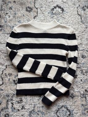 H&M Striped Black and Cream Ribbed Knit Sweater